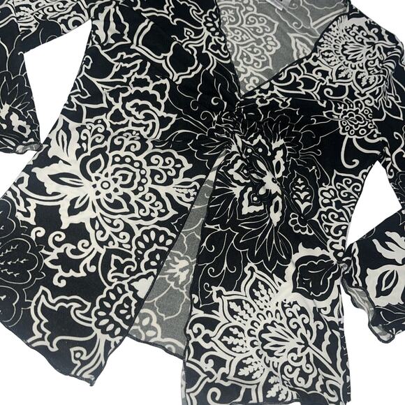 Perfect 90s Sz M Going Out Midriff 3/4 Sleeve Top Blouse Floral Y2K B5 - Picture 2 of 10